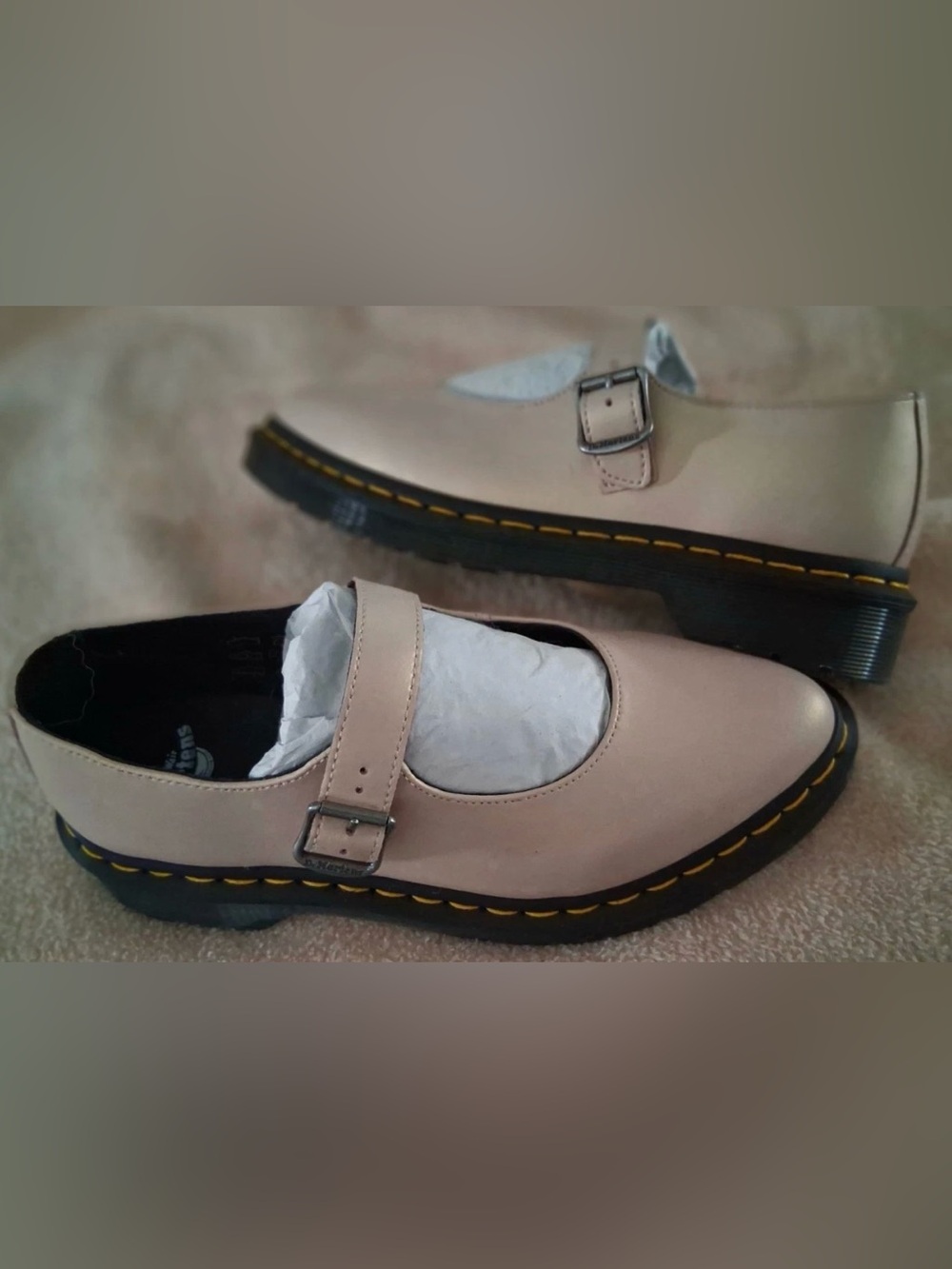 dr martens elphie  mary jane flats peach pink leather in size eu 38 us 7 new